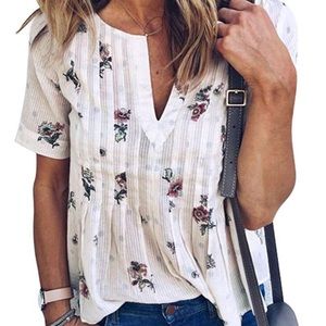Bohemian Short Sleeve V Neck Floral Blouse
